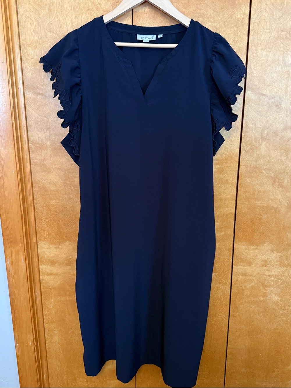 Chico's Navy Ruffle Sleeve Midi Dress Women Size 16